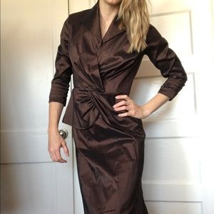 NWOT Tadashi Shoji Brown Blouse & Maxi Skirt 8/10